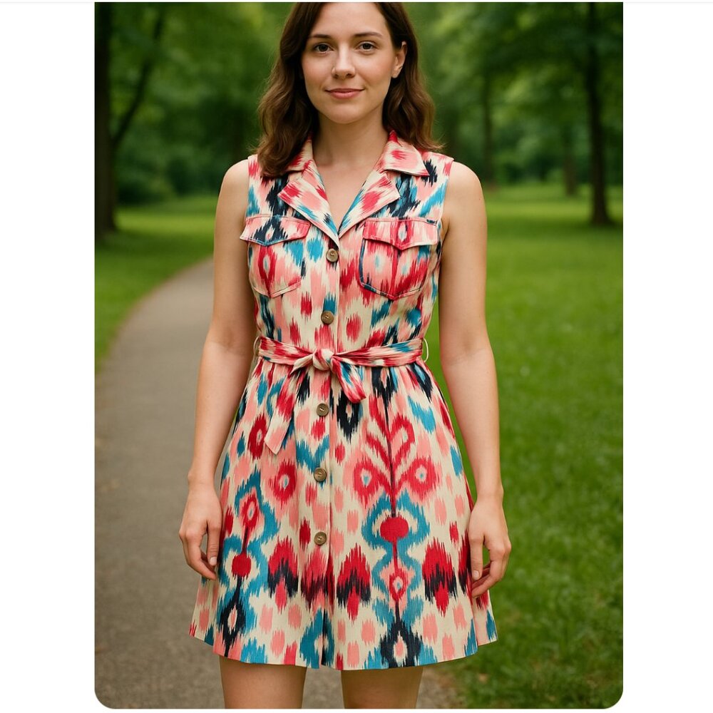 NEW Colorful Sleeveless Bohemian Dress Aztec Print